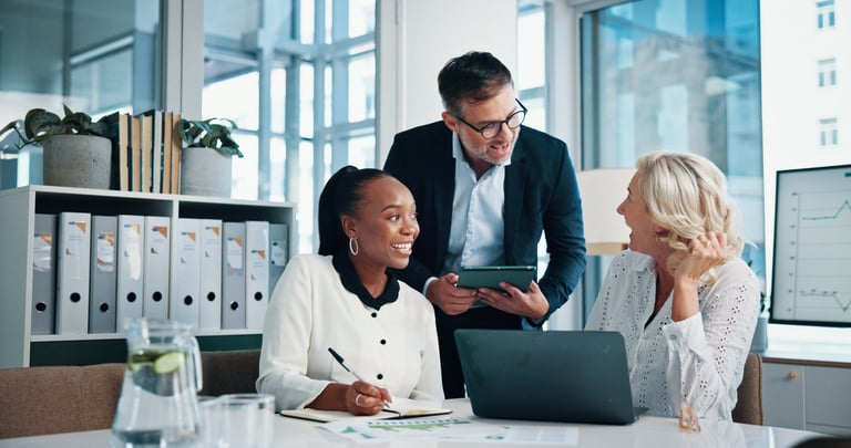 Accounting, office and business people with meeting