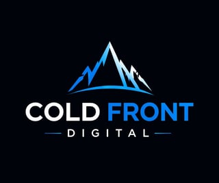 Cold Front Digital logo featuring a blue mountain peak with a zigzag pattern on a black background
